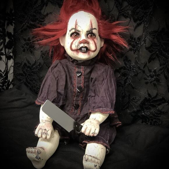 OOAK Creepy Odd 17 “ Haunted Ghost Clown Doll Scary Halloween Horror Art Doll - Picture 4 of 16